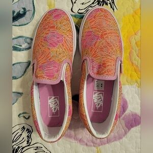 NWOT Vans Girls Floral Slip On Shoes